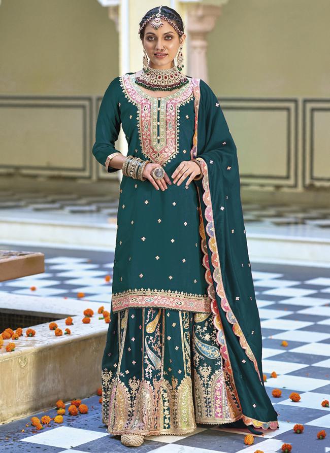 Chinnon Rama Wedding Wear Embroidery Work Readymade Plazzo Suit